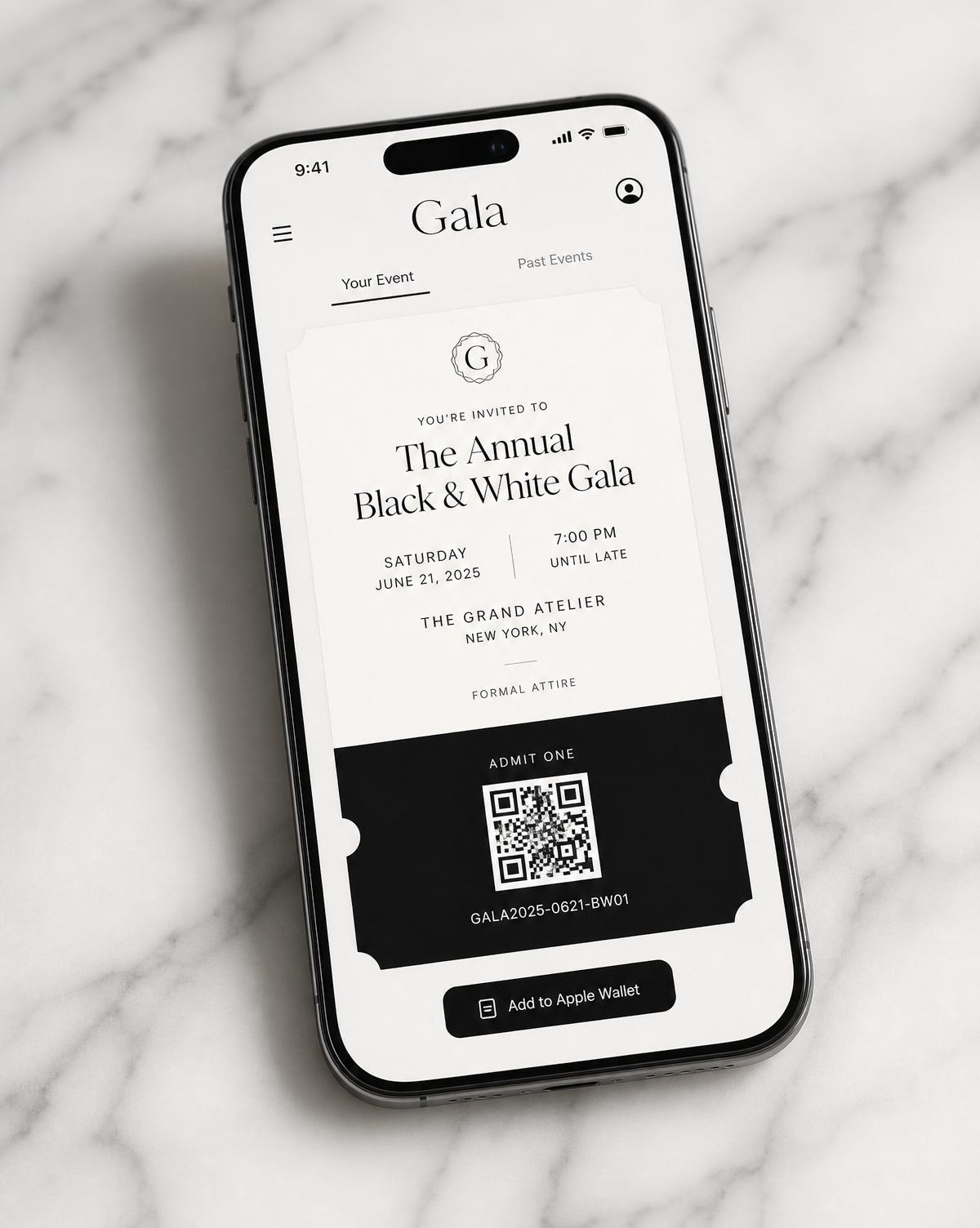 Gala app invitation and QR